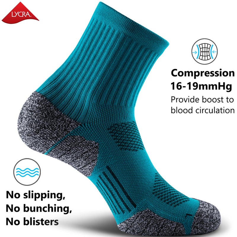 CWVLC Unisex Cushioned Compression Sport Quarter Socks, 4-pairs (Aqua-Green2, Royal-Blue2), M - Image 4
