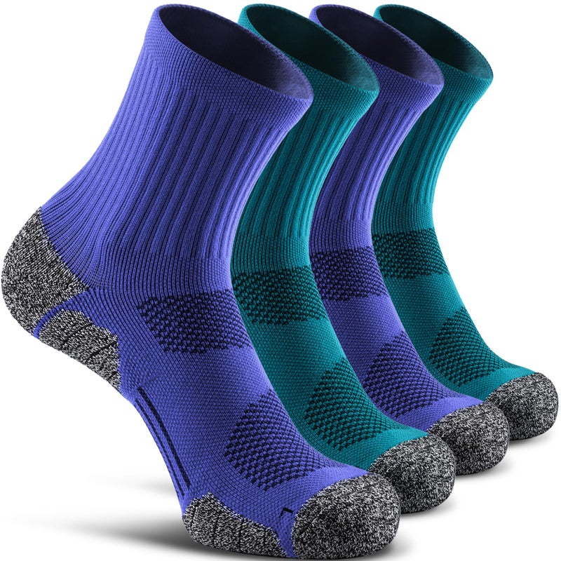 CWVLC Unisex Cushioned Compression Sport Quarter Socks, 4-pairs (Aqua-Green2, Royal-Blue2), M - Image 1