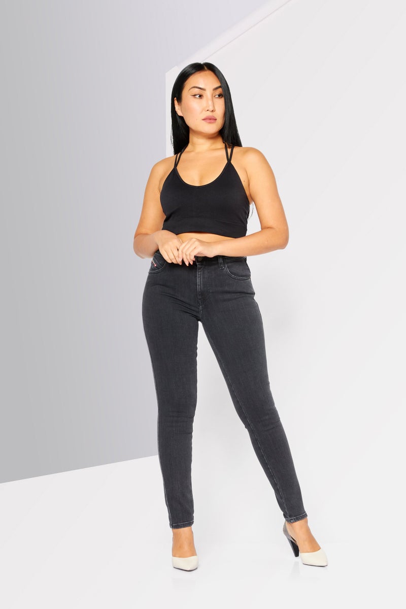 DIESEL Women Skinny Fit Washed Stretchable Jeans, Black - Image 2