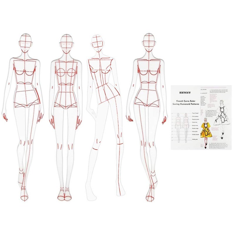 EXTCCT Update 4PCS Fashion Drawing Ruler, French Curve Ruler Sewing Humanoid Patterns Design, Clothing Measuring French Curve Rulers A4 Pattern Paper Draft Drawin - Image 1