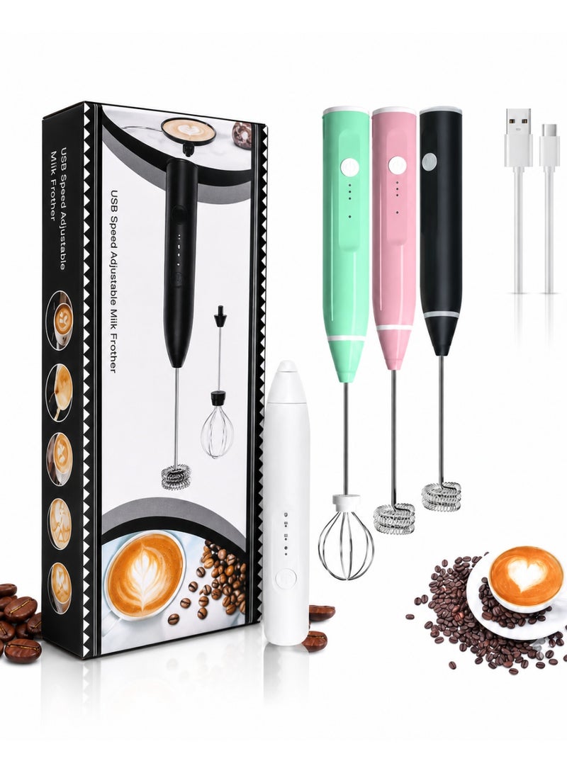Portable milk frother, rechargeable electric blender for making coffee foam and whipping eggs, with 3 adjustable speeds, mini portable whisk for cappuccinos, lattes, and hot chocolate - 3 pieces - Image 1