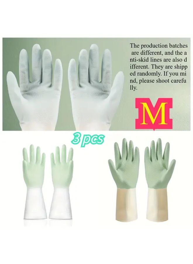 3 Pairs Heavy Duty Waterproof PVC Latex Dishwashing Gloves Green Non Slip Grip - Image 1
