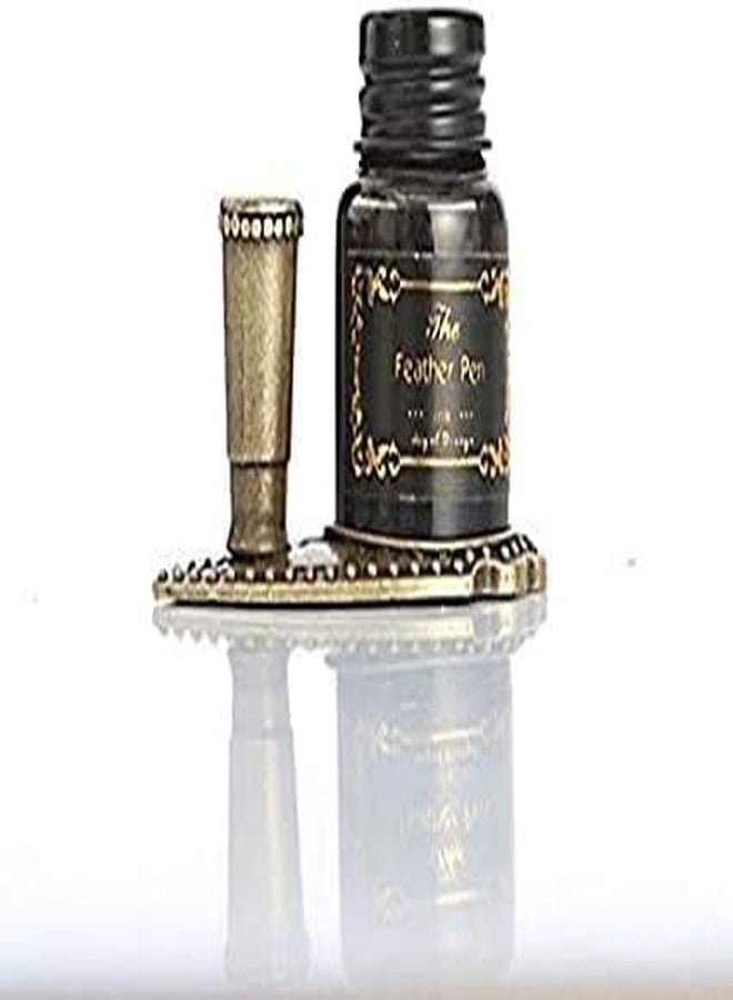 لو شي قلم حبر فاخر عتيق الطراز من لوشي، مزين بريشة ذهبية لامعة، للكتابة والخط العربي، مع 5 رؤوس كتابة وشمع ختم. - Image 3