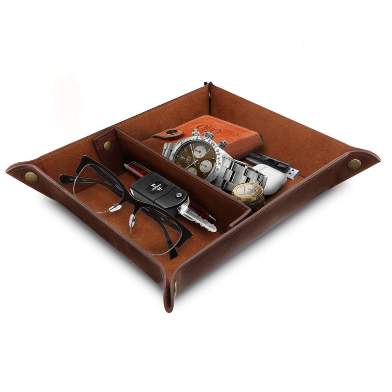 Londo Genuine Leather Tray Organizer - Practical Lightweight Water Resistant Computer Table Desk Storage Box for Wallets, Watches, Keys, Coins, Cell Phones and Office Equipment - Image 1