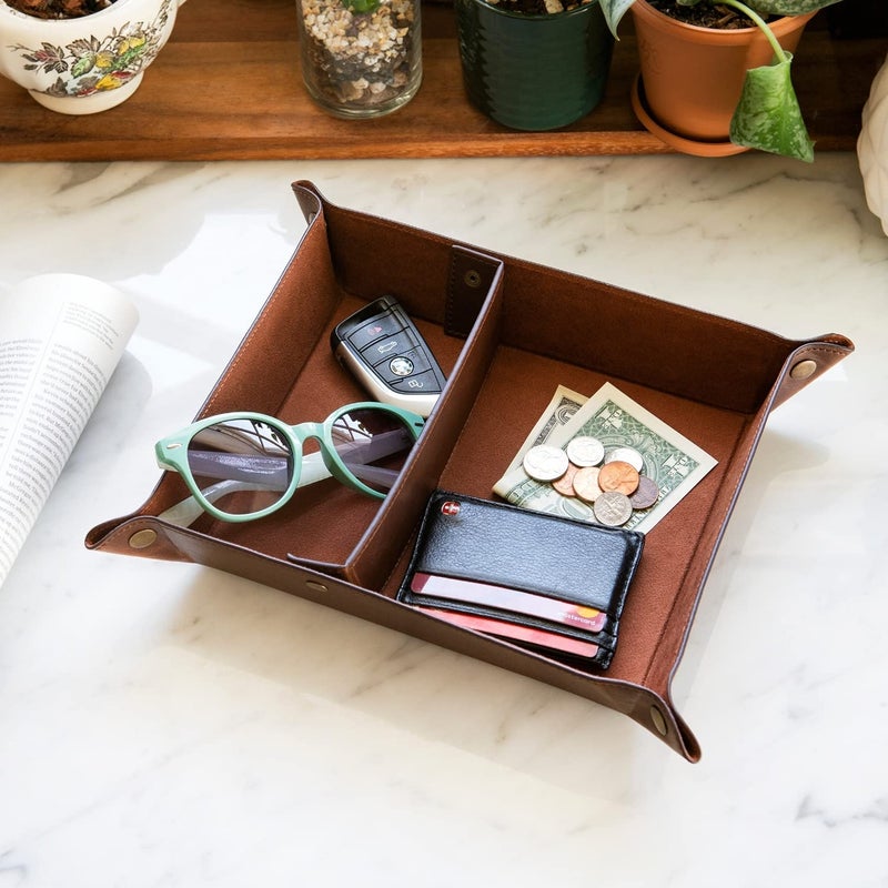 Londo Genuine Leather Tray Organizer - Practical Lightweight Water Resistant Computer Table Desk Storage Box for Wallets, Watches, Keys, Coins, Cell Phones and Office Equipment - Image 4