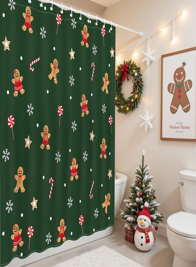 Mocsicka Christmas Shower Curtain Cute Gingerbread-Man Snowflake Shower Curtain for Christmas Bathroom Decor Xmas Candy Stars Holiday Home Decor Bath Curtain for Kids Girls, 72 X 72 Inch - Image 2