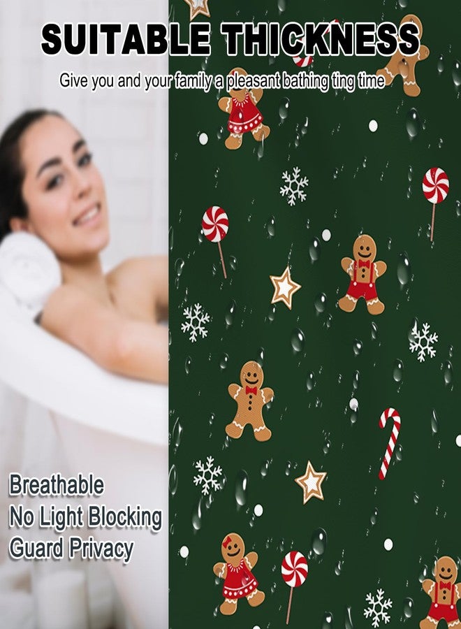 Mocsicka Christmas Shower Curtain Cute Gingerbread-Man Snowflake Shower Curtain for Christmas Bathroom Decor Xmas Candy Stars Holiday Home Decor Bath Curtain for Kids Girls, 72 X 72 Inch - Image 5