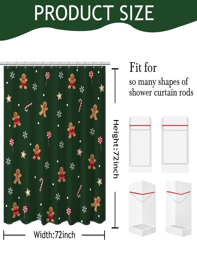 Mocsicka Christmas Shower Curtain Cute Gingerbread-Man Snowflake Shower Curtain for Christmas Bathroom Decor Xmas Candy Stars Holiday Home Decor Bath Curtain for Kids Girls, 72 X 72 Inch - Image 3