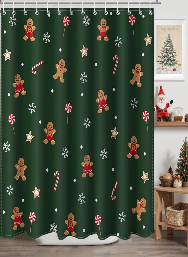 Mocsicka Christmas Shower Curtain Cute Gingerbread-Man Snowflake Shower Curtain for Christmas Bathroom Decor Xmas Candy Stars Holiday Home Decor Bath Curtain for Kids Girls, 72 X 72 Inch - Image 1