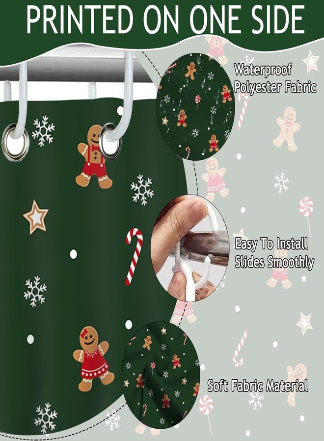 Mocsicka Christmas Shower Curtain Cute Gingerbread-Man Snowflake Shower Curtain for Christmas Bathroom Decor Xmas Candy Stars Holiday Home Decor Bath Curtain for Kids Girls, 72 X 72 Inch - Image 4