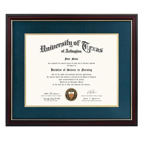 GraduationMall 11x14 Diploma Frame with Navy over Gold Mat or Display 15x18 Certificate without Mat,Solid Wood & UV Protection Acrylic,Cherry Finish with Gold Trim - Image 1
