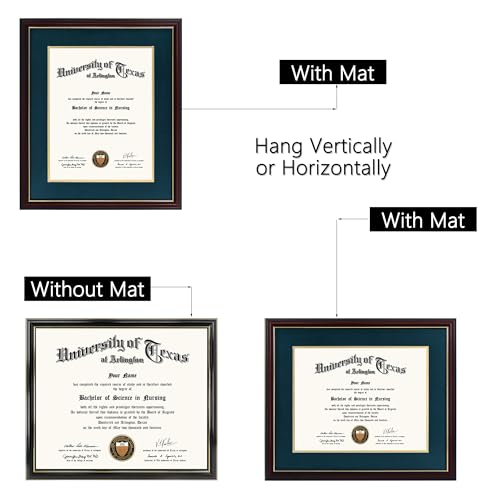 GraduationMall 11x14 Diploma Frame with Navy over Gold Mat or Display 15x18 Certificate without Mat,Solid Wood & UV Protection Acrylic,Cherry Finish with Gold Trim - Image 5