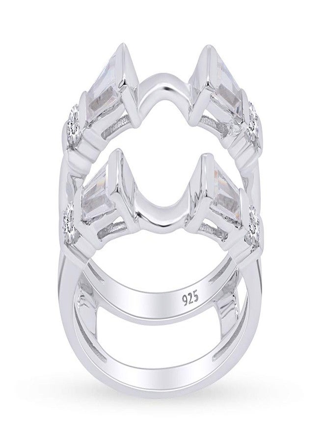 AFFY 1.66 Carat Baguette & Round White Cubic Zirconia Finger Ring Enhancer Guard 14K Gold Over Sterling Silver - Image 1