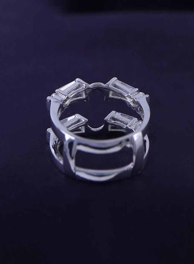 AFFY 1.66 Carat Baguette & Round White Cubic Zirconia Finger Ring Enhancer Guard 14K Gold Over Sterling Silver - Image 4