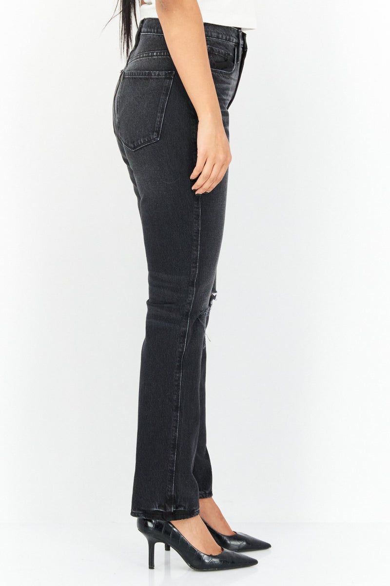 FRAME Women Straight Fit Washed Stretchable Denim, Black - Image 3