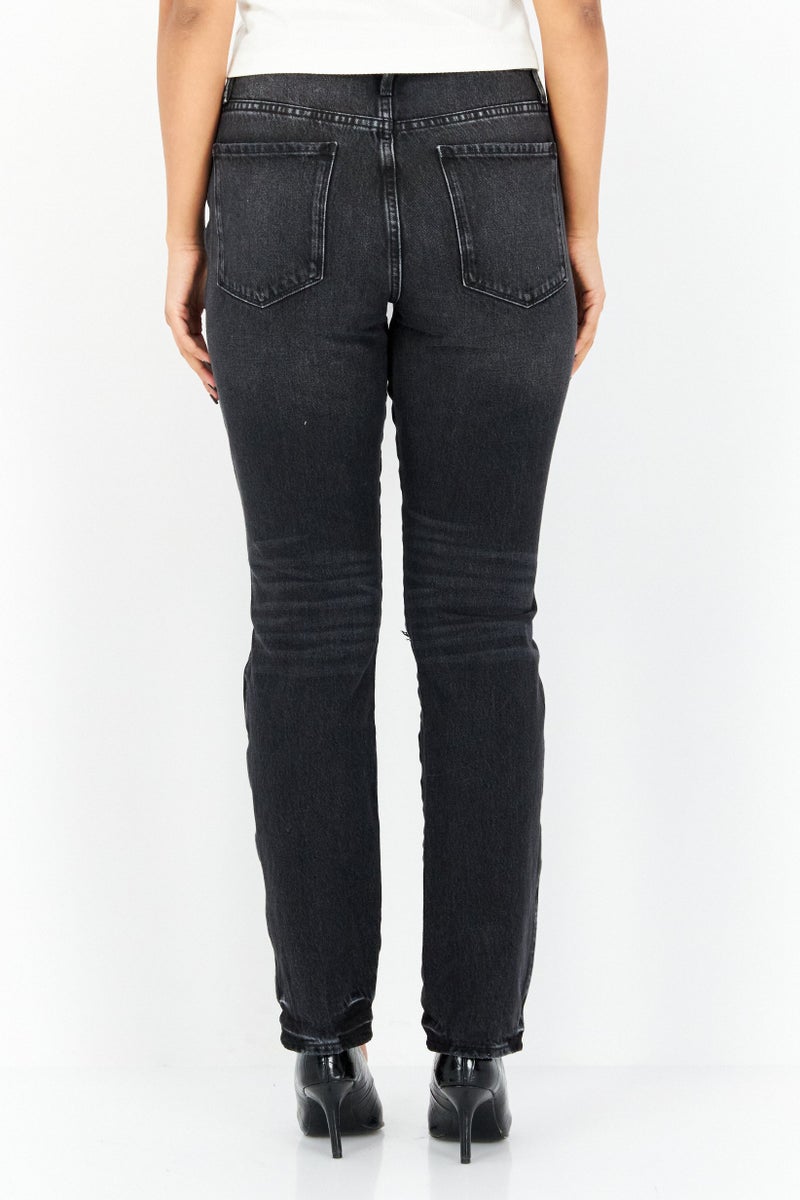 FRAME Women Straight Fit Washed Stretchable Denim, Black - Image 4