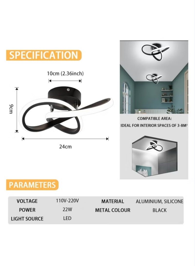 Haikomin Hallway modern LED ceiling light, fixture black flush mount 3-color adjustable creative design, for washrooms stairwell balcony cloakroom kitchen loft aisle, 24W - Image 3