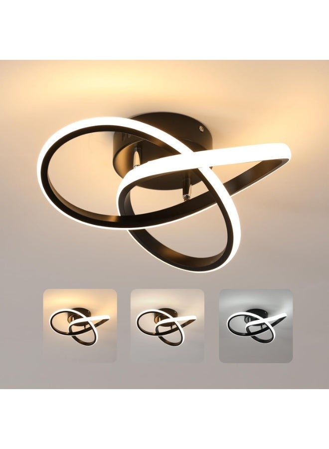 Haikomin Hallway modern LED ceiling light, fixture black flush mount 3-color adjustable creative design, for washrooms stairwell balcony cloakroom kitchen loft aisle, 24W - Image 1