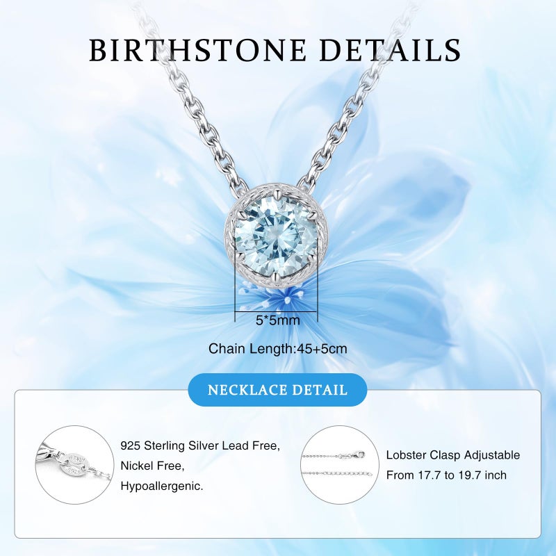Presentski March Birthstone Necklace White Gold for Mom Women Sterling Silver CZ Blue Pendant Necklaces - Image 5