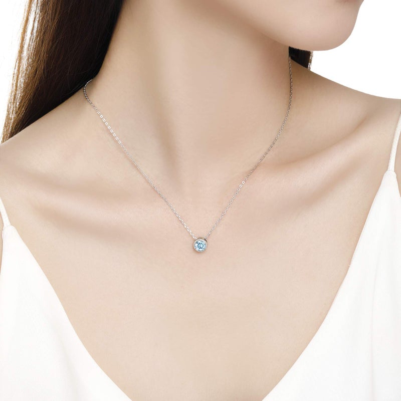 Presentski March Birthstone Necklace White Gold for Mom Women Sterling Silver CZ Blue Pendant Necklaces - Image 2