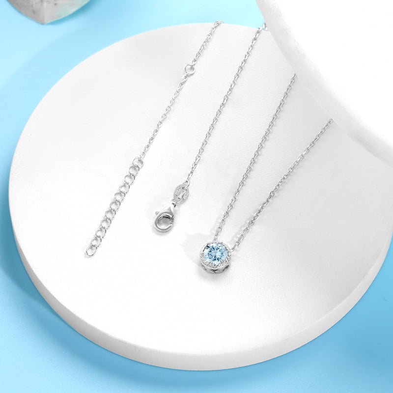 Presentski March Birthstone Necklace White Gold for Mom Women Sterling Silver CZ Blue Pendant Necklaces - Image 4