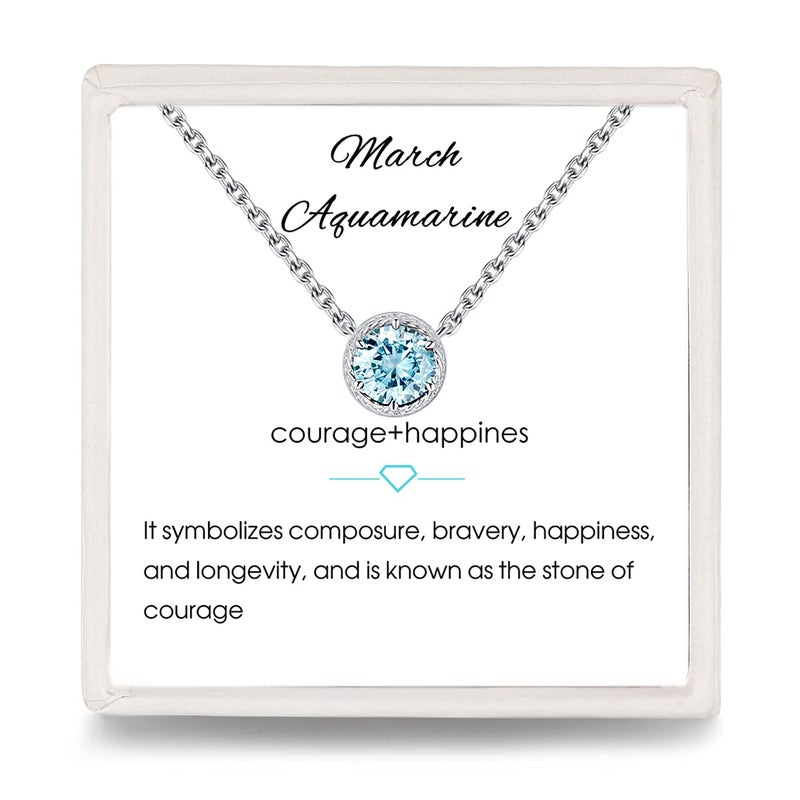 Presentski March Birthstone Necklace White Gold for Mom Women Sterling Silver CZ Blue Pendant Necklaces - Image 1