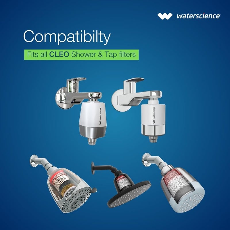 WaterScience عبوة من 2 خرطوشة بديلة لفلتر الدش والصنبور CLEO للمياه العسرة | مياه الآبار/الصهاريج | مُلين المياه العسرة - Image 3