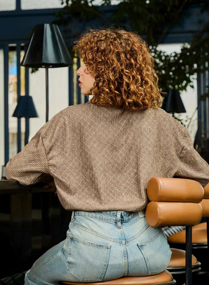 Pinacolada  Women's Brown Self Design Relaxed Shirt For Casual Wear | Collared Neck | Long Sleeve | Button Closure | Shirt Crafted With Polyester Comfort Fit For Everyday Wear for Women | Best Price UAE