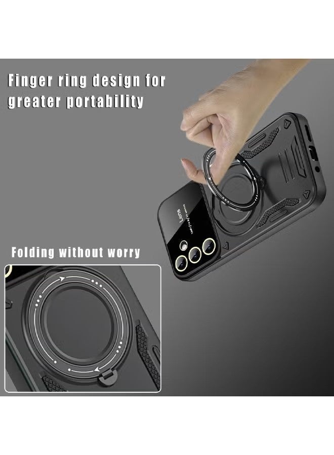 Samsung Galaxy A16 Case with Camera Lens Protector, Mixed Material Case Cover, Heavy Duty Rugged Shockproof Drop Proof Case with Round Ring Kickstand for Samsung Galaxy A16 5G/4G, Black - Image 5