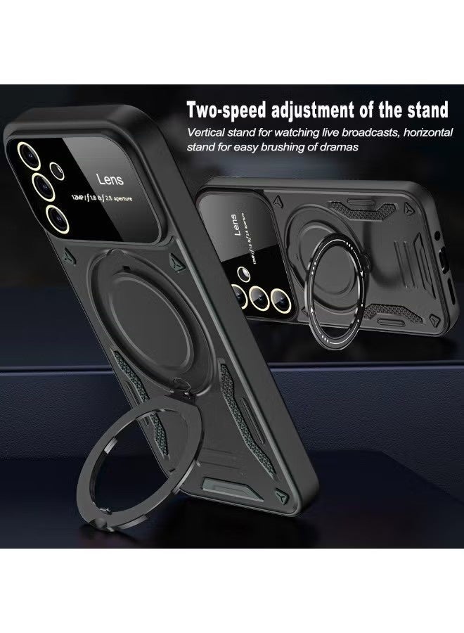 Samsung Galaxy A16 Case with Camera Lens Protector, Mixed Material Case Cover, Heavy Duty Rugged Shockproof Drop Proof Case with Round Ring Kickstand for Samsung Galaxy A16 5G/4G, Black - Image 2