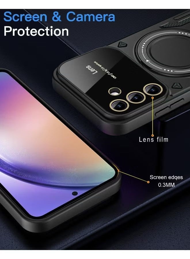 Samsung Galaxy A16 Case with Camera Lens Protector, Mixed Material Case Cover, Heavy Duty Rugged Shockproof Drop Proof Case with Round Ring Kickstand for Samsung Galaxy A16 5G/4G, Black - Image 4