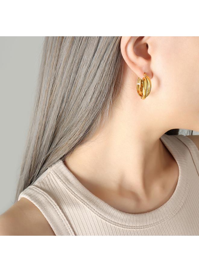 European And American Cold Style Hong Kong Style Temperament Double U-shaped Earrings Titanium Steel Plated 8k Gold Personality Earrings For Women F375