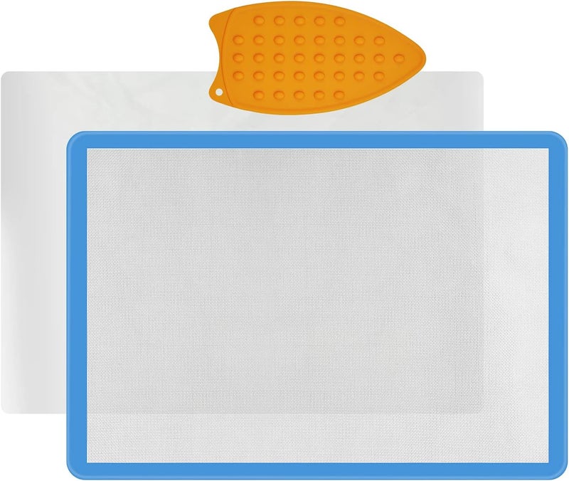 FCENDS Applique Mat(14" x 18"), Silicone Fusing Mat for Applique and Arts Crafts Creation, Quilter Appli-Fuse Mat, Including Non-Stick Pressing Sheet for Heat Press and Silicone Iron Rest Pad (14"x18") - Image 1