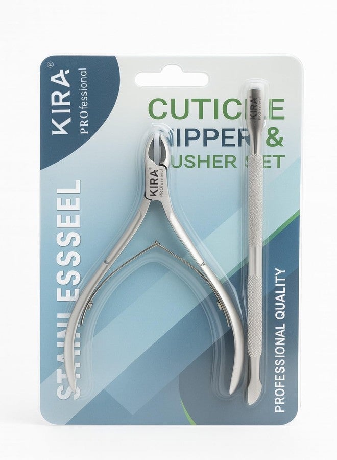 KIRA Professional Stainless Steel Cuticle Nipper and Pusher Set, Premium Nail Care Tools, Sharp and Durable, 2 Piece Manicure Kit - Image 1