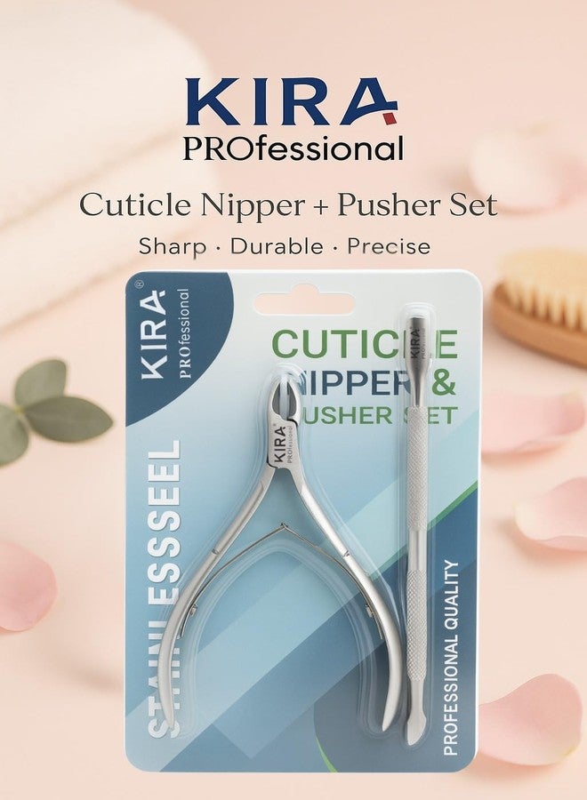 KIRA Professional Stainless Steel Cuticle Nipper and Pusher Set, Premium Nail Care Tools, Sharp and Durable, 2 Piece Manicure Kit - Image 2