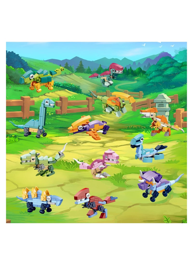 SYOSI - Dinosaur Building Block Set, 12 Pcs Mini Building Blocks Toys, 12 In 1 Pre Filled Stem Building, Classroom Prize Toys, Party Favor for Kids, Birthday, Carnival Prizes, Easy to Assemble - Image 1