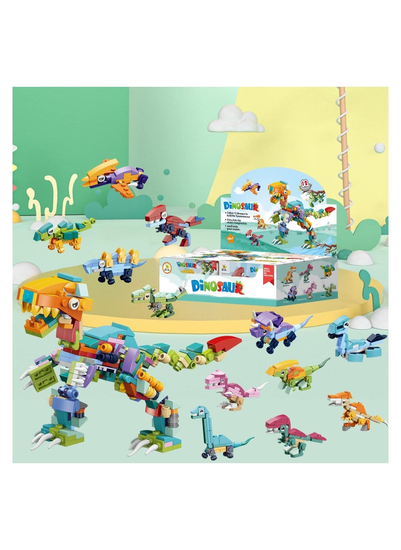 SYOSI - Dinosaur Building Block Set, 12 Pcs Mini Building Blocks Toys, 12 In 1 Pre Filled Stem Building, Classroom Prize Toys, Party Favor for Kids, Birthday, Carnival Prizes, Easy to Assemble - Image 1