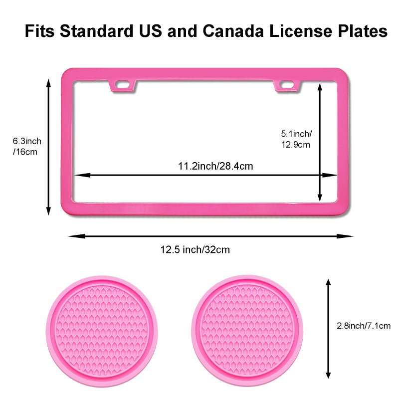 ZukMi 2 Pack License Plate Frame for Car Matte Metal Aluminum Rust-Proof License Plate Holder Cover Gloss Black Front Rear Number Tag Frame for Men Women Universal Fit (Pink) - Image 2