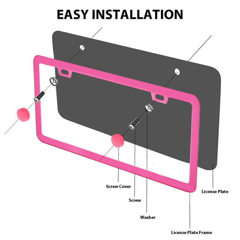 ZukMi 2 Pack License Plate Frame for Car Matte Metal Aluminum Rust-Proof License Plate Holder Cover Gloss Black Front Rear Number Tag Frame for Men Women Universal Fit (Pink) - Image 4