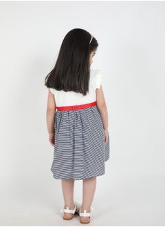 FULL JOY An  elegant and Beautiful  Baby Girls' Dress with a belt on waist  , White-Blue  - Image 4