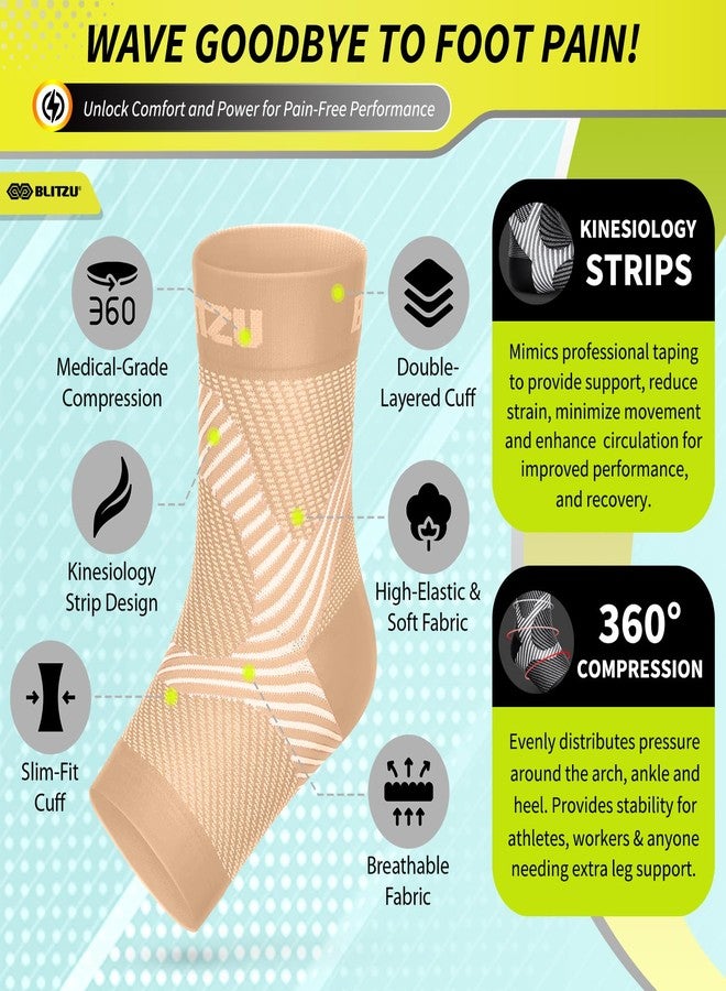 BLITZU Compression Socks for Plantar Fasciitis, Achilles Tendonitis, Arthritis Relief, Ankle Brace Compression Sleeve with Foot Arch Support, Ankle Wrap for Women, Men, Swelling & Heel Pain Nude S-M - Image 4