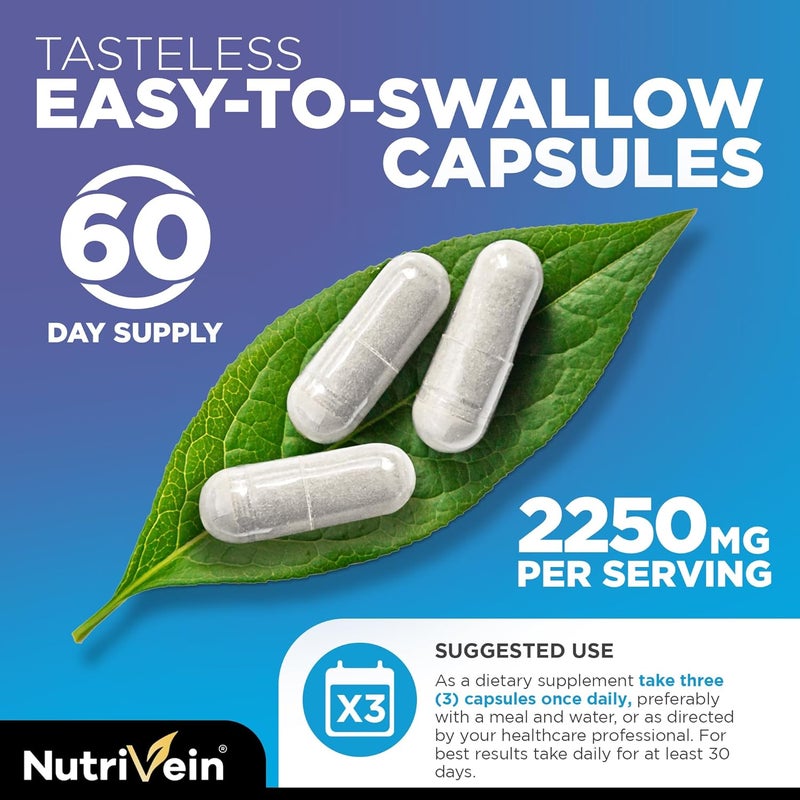 Nutrivein حبوب كولاجين متعددة من نوتريفين 2250 ملغ 180 كبسولة كولاجين سهلة البلع نوع I II III V X بروتين هيدروليز ببتيدات للنساء والرجال مفيدة للمفاصل والشعر والبشرة والعظام والأظافر - Image 5