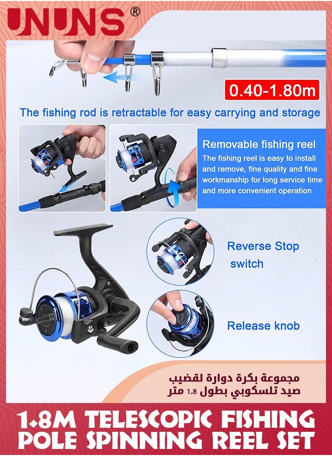 UNUNS Fishing Gear Kit,1.8M Retractable Fishing Rod,3-Axes Fishing Reel,Fishing Lines,Complete Saltwater Freshwater Fishing Gear For Fisherman Fishing Enthusiast,Fishing Necessary Accessory  - Image 3
