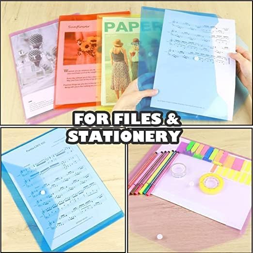 CAMPIO Transparent Document Folder - Side Opening Colored Poly-Plastic File Storage Bag with Snap Button - A4 & Legal Size Document Folder for Certificates, Plastic File Organizer - Set of 50 - Image 4