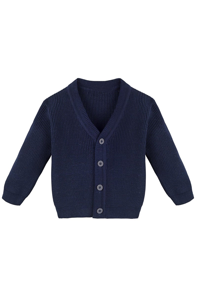 Lilax Little Boys Basic Long Sleeve V-Neck Classic Knit Cardigan Sweater 5T Navy - Image 3