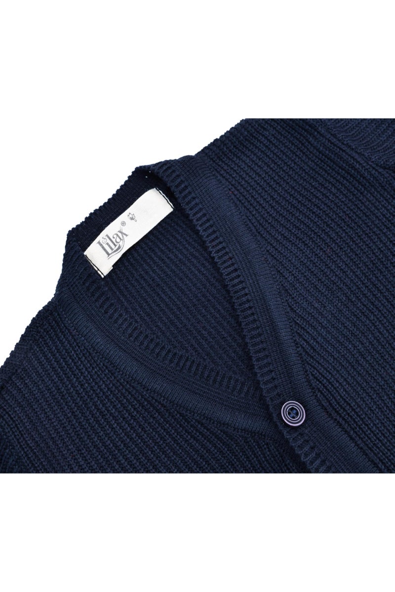 Lilax Little Boys Basic Long Sleeve V-Neck Classic Knit Cardigan Sweater 5T Navy - Image 5