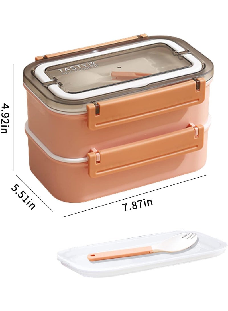 روك بو الفولاذ المقاوم للصدأ مربع الغداء - العزل الحراري مربع بينتو متعددة الوظائف حاوية مع 2 مقصورات الغذاء الحاويات ، أدوات المائدة ، كيس نايلون العزل الحراري ( 1.6L الوردي ) - Image 2