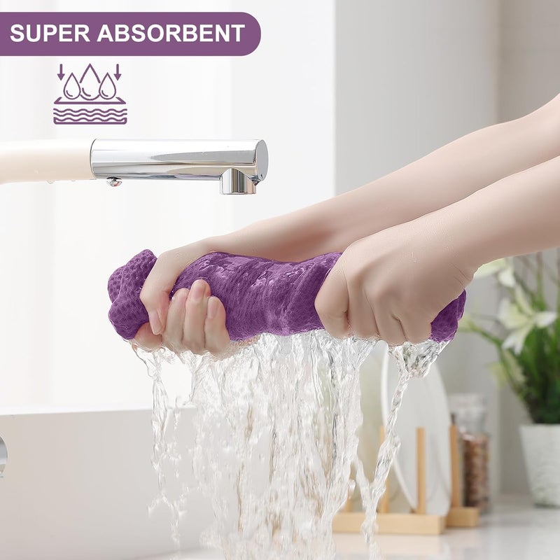 Homaxy 100% Cotton Kitchen Towels and Dishcloths Set, 12 x 12 Inches and 13 x 28 Inches, Set of 8 Bulk Kitchen Towels Set, Ultra Soft Absorbent Dish Cloths for Washing Dishes, Purple - Image 3