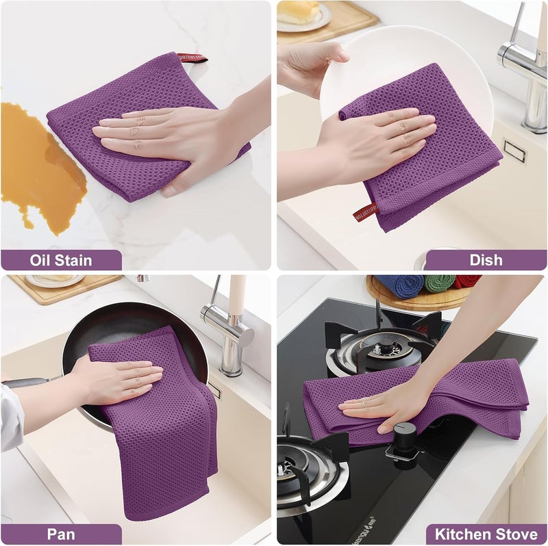 Homaxy 100% Cotton Kitchen Towels and Dishcloths Set, 12 x 12 Inches and 13 x 28 Inches, Set of 8 Bulk Kitchen Towels Set, Ultra Soft Absorbent Dish Cloths for Washing Dishes, Purple - Image 5