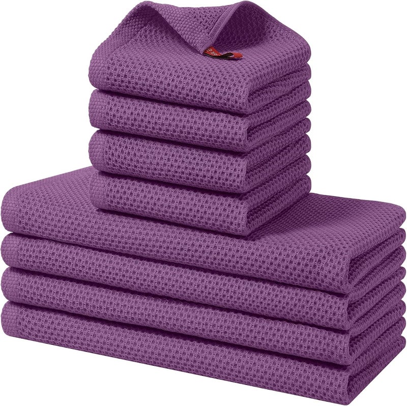 Homaxy 100% Cotton Kitchen Towels and Dishcloths Set, 12 x 12 Inches and 13 x 28 Inches, Set of 8 Bulk Kitchen Towels Set, Ultra Soft Absorbent Dish Cloths for Washing Dishes, Purple - Image 1